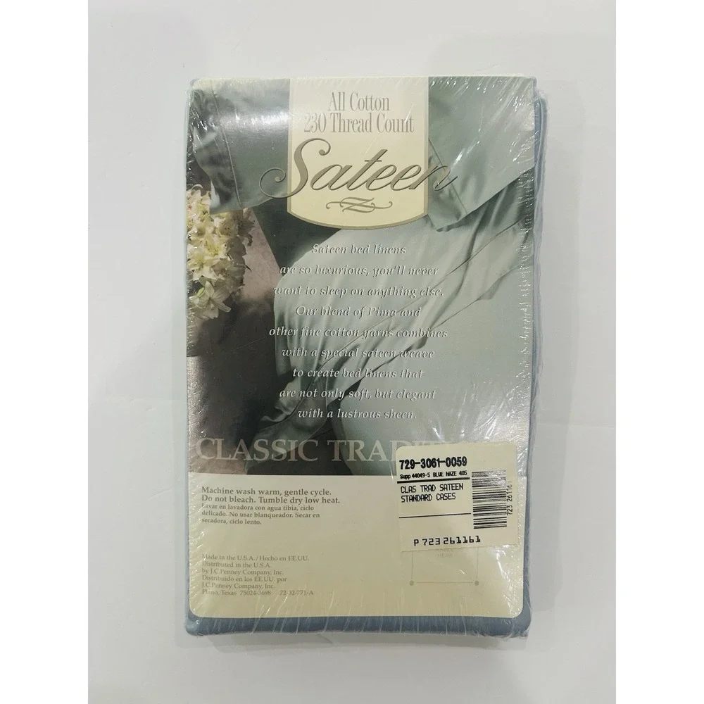 VTG Classic Traditions 2 Standard Sateen Pillowcases 100% Cotton USA Soft Blue